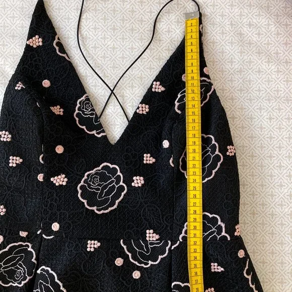 Topshop black mini dress with floral pattern - Size 10 - Picture 13 of 16